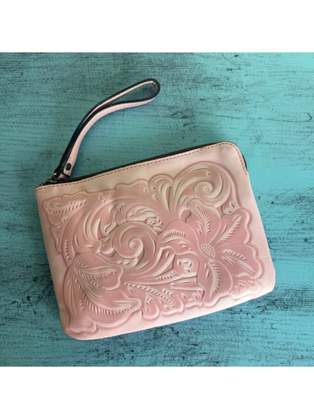 Patricia Nash Tooled Embossed Pink Leather Cassini Wristlet